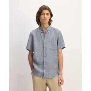 NWT Everlane Men's The Linen Short-Sleeve Standard Fit Shirt Blue/White Stripe L